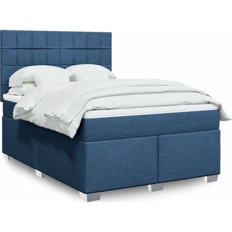 vidaXL Sommier à lattes de lit avec matelas Bleu 140x190 cm Tissu (1/5)