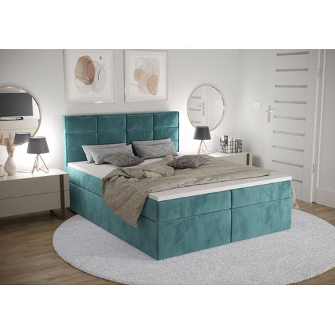 Lit Boxspring Kaja - Turquoise - 180x200 Cm - Lit Moderne - Design Élégant - Matelas À Ressorts Bonnell (1/5)
