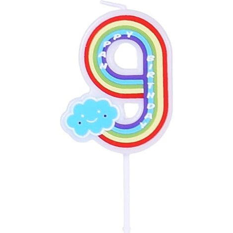 Vela de cumpleaños con el número "9" del arcoíris (1/2)