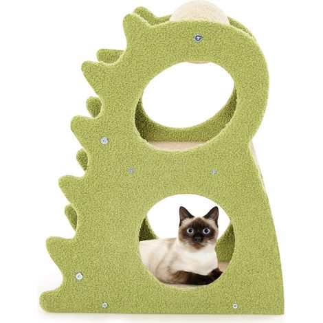 Katzenkratzbaum mit 2 Ebenen, Dinosaurierform, Grün, 48 x 37 x 58 cm