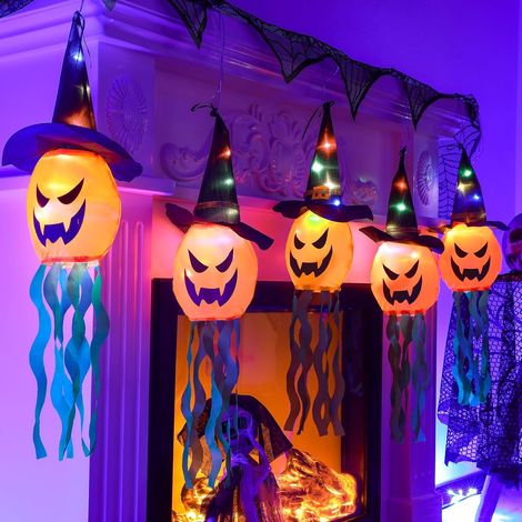 Decorazioni di Halloween per esterni, luci per esterni, luci a forma di zucca di Halloween impermeabili IP44, 5 luci a forma di zucca, luci di Halloween a batteria per interni, esterni, casa, feste, g (1/5)