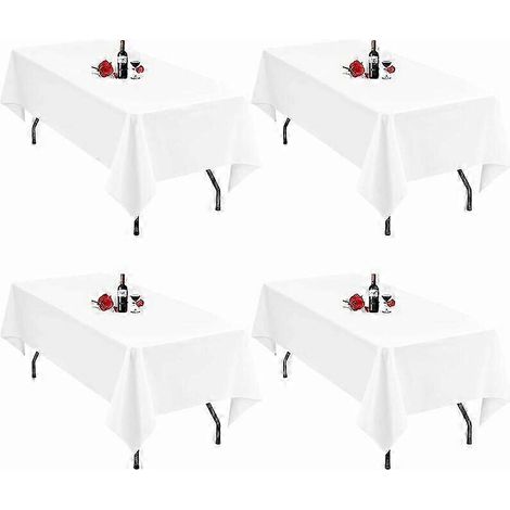 Lot de 4 Nappes Blanches pour Tables Rectangulaires 140 x 250 cm Nappe Blanche Rectangle Linge de Table Tissu Polyester Nappes Blanches Lavables pour (1/5)