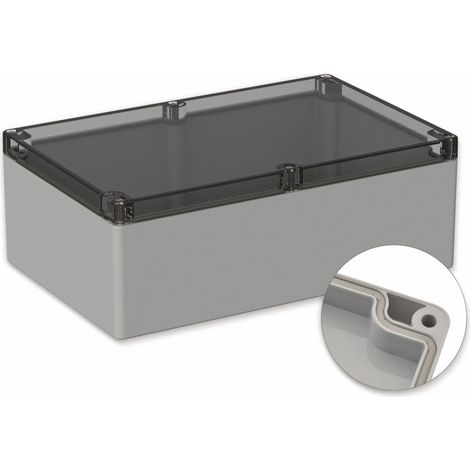 POLLIN, Polycarbonat Gehäuse, 240,3 x 160,3 x 90 mm, IP65, Lichtgrau, Glasklarer Deckel (1/2)