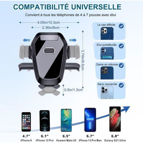 Support Téléphone Voiture Universel Ventouse Réglable Support et sortie d'air, Opération à Une Main, Attache Voiture Pare-Brise (1/5)