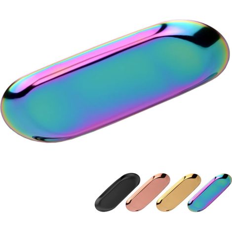1 Plateau Ovale, Acier Inoxydable, Design Lisse, Finition Multicolore, Pour Bijoux Et Décoration (1/5)