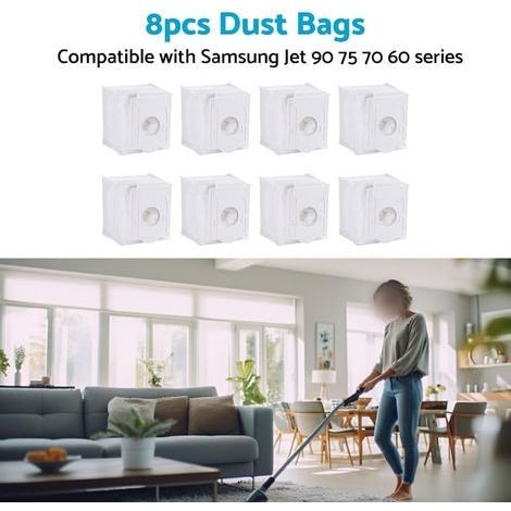 Lot de 8 sacs à poussière de rechange pour Samsung VCA-ADB90 pour aspirateur balai sans fil Jet 70, 75, 90 Series Base de station de nettoyage Sacs à poussière Accessoires Pièces de rechange (1/4)
