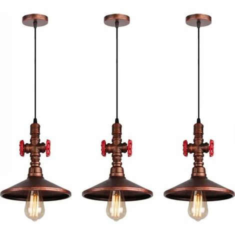 U-Do 3Pcs Lustre Suspension Créatif style Vintage Lampe en Fer Cuivre Rouge Lustre Plafonnier de Qualité décoration Salon Cuisine (1/4)
