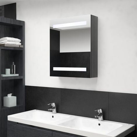 Armoire de salle de bain à miroir LED Armoire de rangement Placard de Rangement Toilettes Gris brillant 50x14x60 cm RTJEX136896 MaisonChic (1/5)