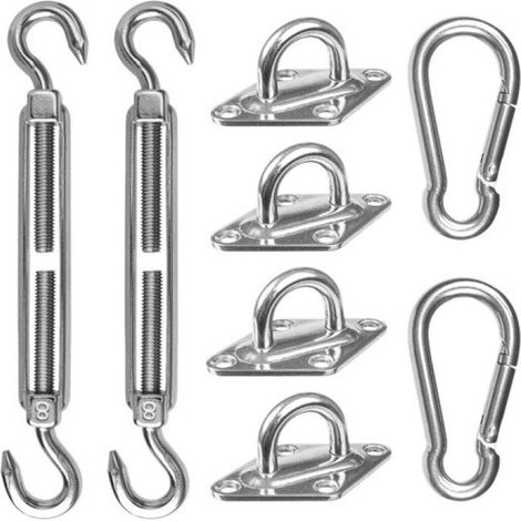 Kit de fixation pour bâche - Toile d'ombrage - Rectangle et triangle - Kit de suspension pour toile solaire - Acier inoxydable - M8 - Grand modèle (1/2)