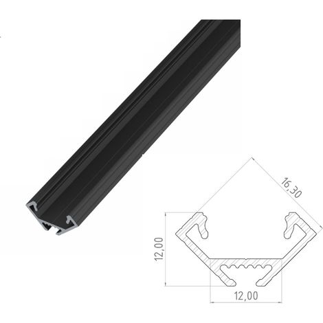 AL12-GLC2-AB-1000: Perfil de esquina de aluminio anodizado negro 1000 mm ESQUINA anodizado negro