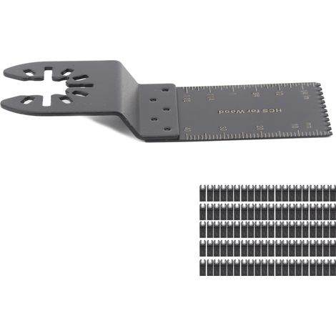 Lot de 100 lames oscillantes pour outil multifonction, largeur de denture 34 mm, en acier à haute teneur en carbone, pour le travail du bois. (1/5)