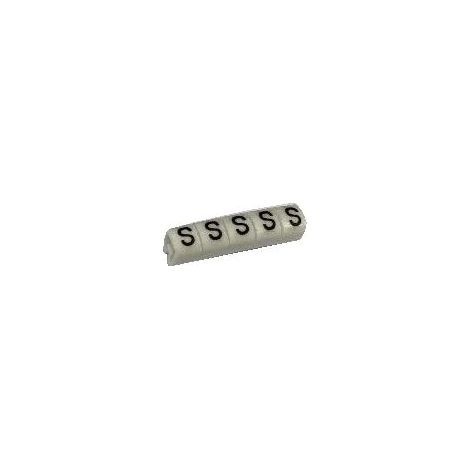 Repère câble RS PRO, Ø câble 3 4.2mm, texte : S, Noir sur Blanc ( Prix pour Sachet de 250 )