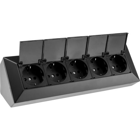 Bloc de prise multiprise 5 voies avec couvercle à charnière 230 V Prise pour cuisine, bureau, atelier, noir (1/5)