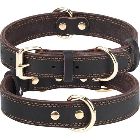 Hundehalsband aus echtem Leder, Lederhalsband für Welpen und kleine Hunde, weich, strapazierfähig und verstellbar, braun, Größe XS (1/5)