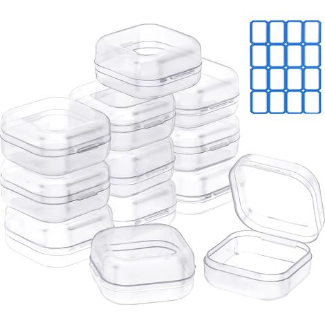 12 Boite de rangement, plastique transparent, couvercle, perles, bijoux, artisanat, petits objets