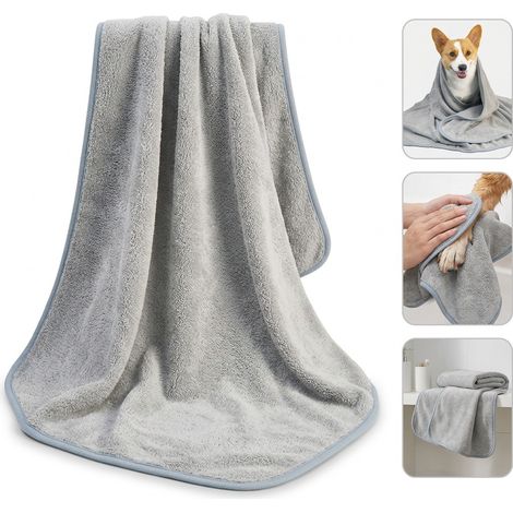 Serviette de bain grande taille pour chien et chat, microfibre polyester gris foncé à séchage rapide, absorption élevée et lavable en machine, 160 x 70 cm (1/4)