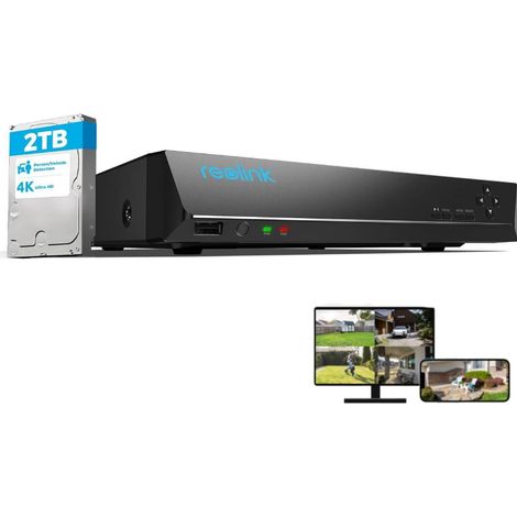 Reolink 4K 8-Kanal PoE NVR mit 2TB Festplatte, Überwachungssystem Rekorder für Haus, Innen, Außen 24/7 Sicherheit, Funktioniert mit verschiedenen Reolink IP-Kameras (1/5)