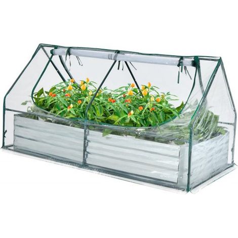 Serre 2 en 1 avec bac à jardin, serre avec jardinière en métal et bâche en PVC, abri de jardin avec 2 fenêtres pour le jardin et la cour.