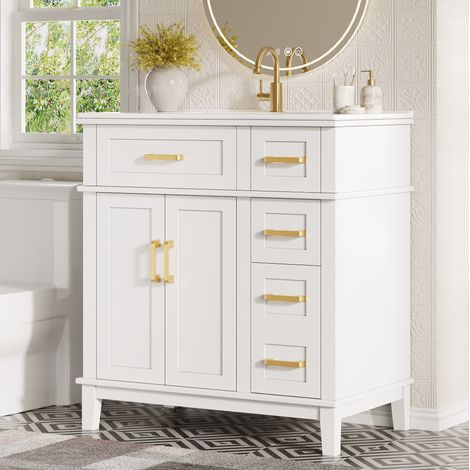 Meuble salle bain vasque incluse 76 cm blanc OKMYHOME (1/5)