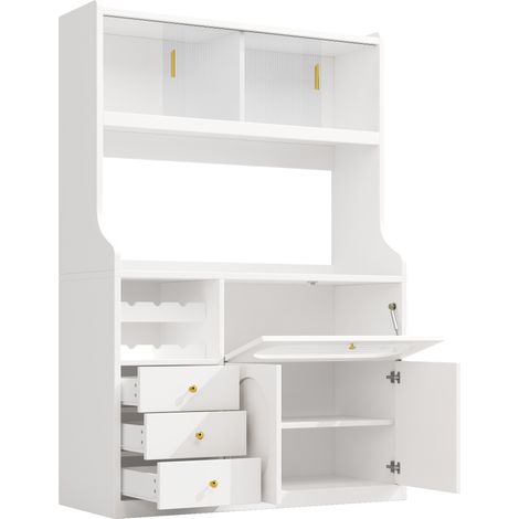 Armario de cocina 120 cm con LED RGB por app, puertas de cristal, botellero y 3 cajones (1/5)