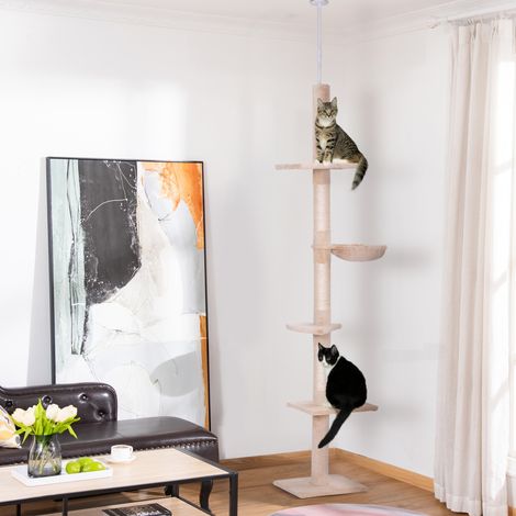Árbol para gatos de techo 40x34x230-260 cm de madera beige modulable FLORAGRACE (1/5)
