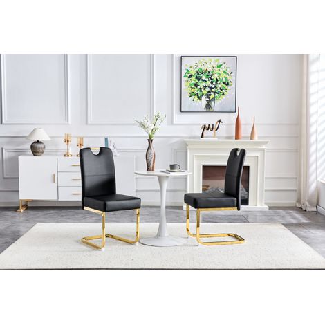 Silla de comedor moderna de PU negro con respaldo ergonómico y topes antideslizantes,56×43×97cm (1/5)