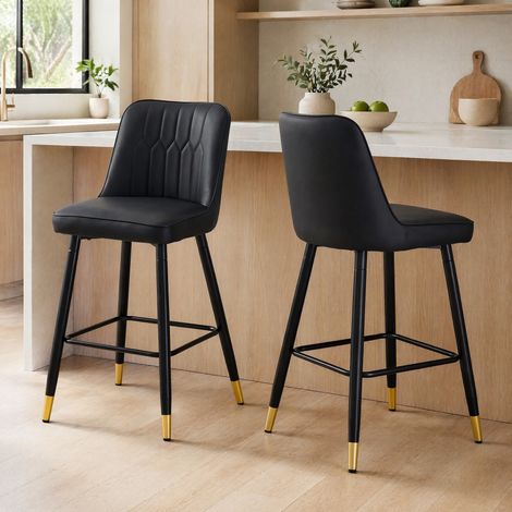 Lot de 2 tabourets de bar 100 cm en PU noir, pieds en métal avec repose-pieds HAVRYA (1/5)