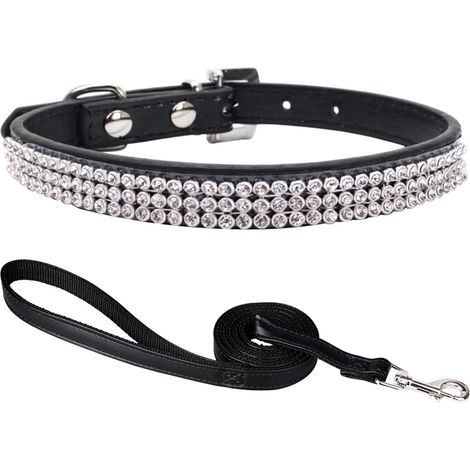 Collier et laisse chien collier chien Strass collier chien petits chiens collier cuir chien pour petits (1/5)