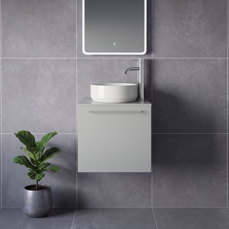 Napoli 390 Gloss Grey Pearl 500mm Wall Mounted Single Drawer Vanity Unit for Countertop Basins - 500mm - Chrome 320mm Handle