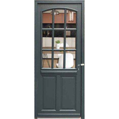 Gd Menuiseries – Porte d'entrée bois vitrée Alexa RAL 7016 – Hauteur 215 cm – Largeur 90 cm – Vitrage sécurisé pour sécurité et esthétique - 010723NO (1/5)
