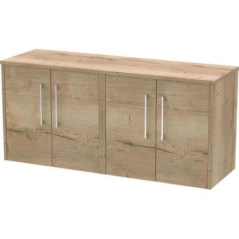Winshill Contemporary Wall Hung Vanity Unit with Worktop, Light Oak, 1200mm