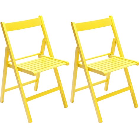 Marvin Sedia in Legno Pieghevole Birreria Colorata Interno o Esterno Salvaspazio Richiudibile da Campeggio Giardino Cucina Legno Massello Di Faggio Giallo - 2 Sedie