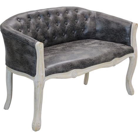 Divano vintage in pelle vintage con venature grigie struttura in legno decorata Parigino (1/2)