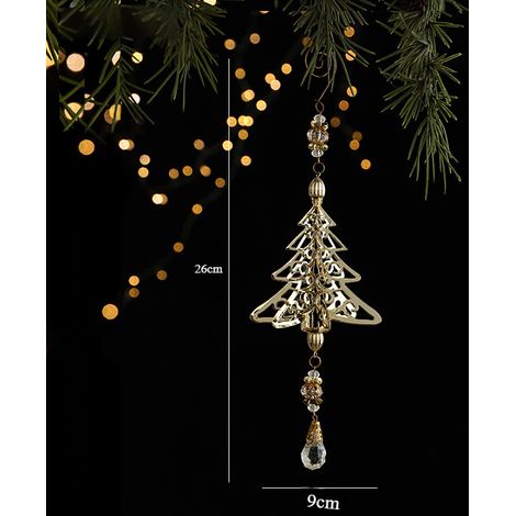 Suspension étoile de Noël métal doré ajouré avec pendentif cristal, décoration pour sapin (1/2)