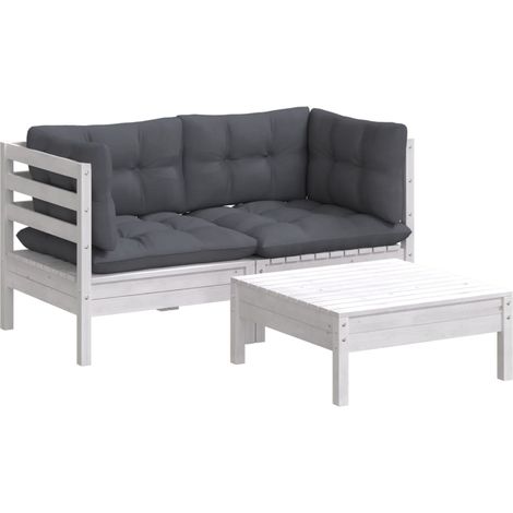 Muebles de jardín muebles de exterior juego de muebles de 3 piezas con cojines antracita madera de pino 020015917 (1/5)