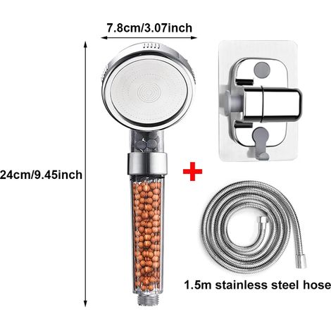 Ensemble de douche complet : Pommeau de douche anticalcaire filtrant en ABS haute pression, économe en eau, transparent, avec billes filtrantes pour salle de bain. (1/5)