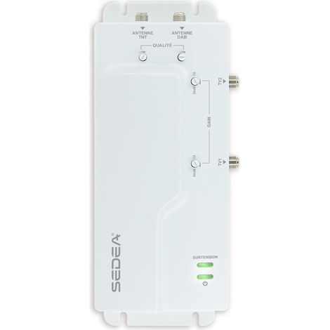 Amplificateur TV intérieur 30 dB réglable – 2 entrées coaxiales – 2 sorties avec réglage individuel – Filtre LTE 700 pour interférences 5G – Sedea