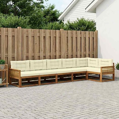 Salon de jardin modulable 6 pièces en bois d’acacia massif naturel et crème avec coussins pour extérieur aménageable (1/5)