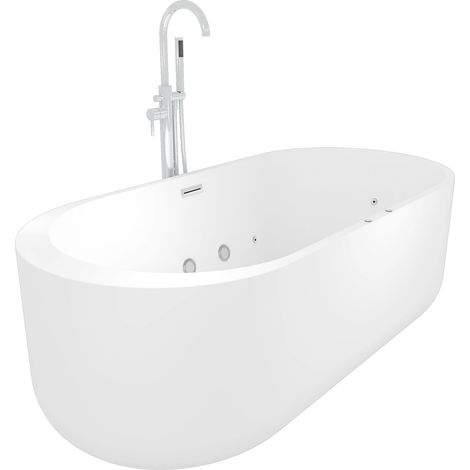 freistehende Badewanne F26 170x80cm Whirlpool Luft & Wasser mit Armatur AF02 (1/5)