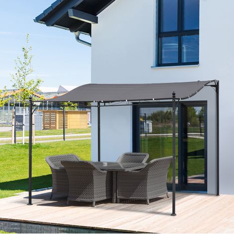 Pérgola 297x297 cm gris en metal con techo curvo y montaje en pared (1/5)