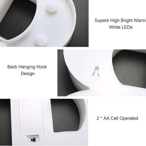LED Alphabet Letters with Bulbs, Night Light, Warm White, Constant Light Effect, 2 AA Batteries, IP54 Water Resistance, for Birthday, Christmas, Wedding, Home Party, Bathroom Decoration (1/5)
