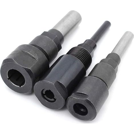 3Pcs Router Collet Extension Bit de routeur Extension de collet et rognage Découpage Machine de gravure Extender Porte-mandrin de travail du bois Fraise 1/4" / 1/2" /8mm Shank (1/5)