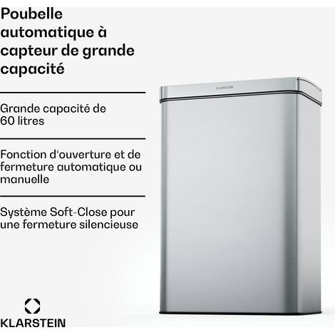 Klarstein Poubelle de cuisine 50 litres en acier Inoxydable avec capteur sans contact, panneau de contrôle LED et couvercle à fermeture douce - poubelle tri sélectif (1/5)