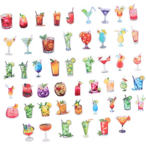50pièces Autocollants Cocktail Décoratifs Pour Bouteille Verre Tasse Stickers Autocollant Pour Scrapbooking Loisirs Créatifs (1/5)