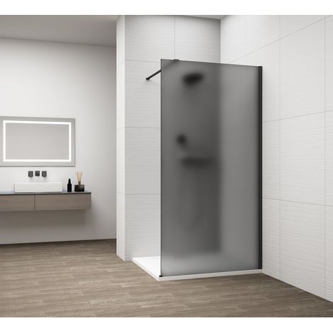 ESCA BLACK MATT Panneau de verre de douche monobloc, montage mural, verre fumé mat, 800 mm (1/4)