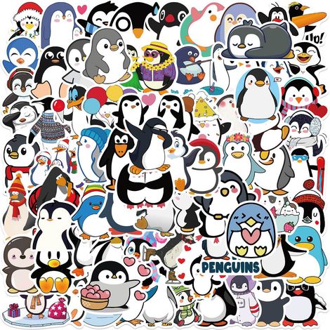100 Autocollants, Motif pingouin, Vinyle imperméable, Pour valises, ordinateurs (1/5)