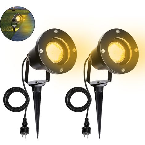 Jiubiaz Lote de 2 focos LED para jardín con estaca, 6 W, iluminación exterior IP65, blanco cálido