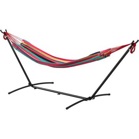 Amaca Autoportante con Supporto 298x117x105 cm Altezza Regolabile e Borsa di Trasporto in Metallo e Poliestere Rosso (1/5)