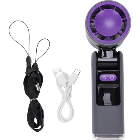 Ventilateur portable à main avec fonction turbo, 100 vitesses, pliable, affichage LED, rechargeable par USB, idéal pour les voyages et le camping, gris (1/5)