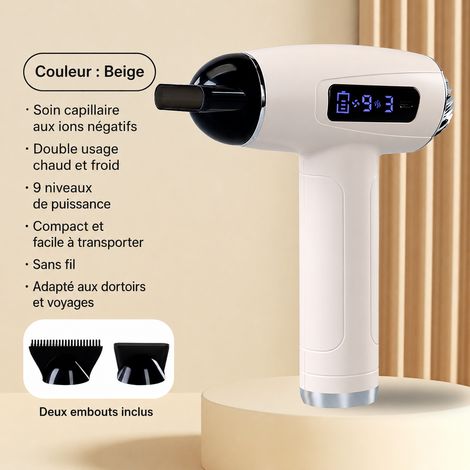 Sèche-cheveux sans fil rechargeable 300W RD-308 beige jaune 500 g – Livraison gratuite